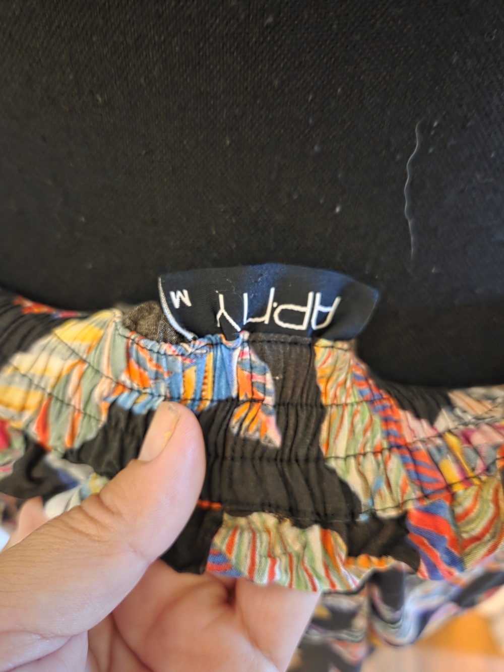 APNY Wide-Leg Tropical Print Pants - Black with Multicolor Leaf Pattern - Picture 8 of 9